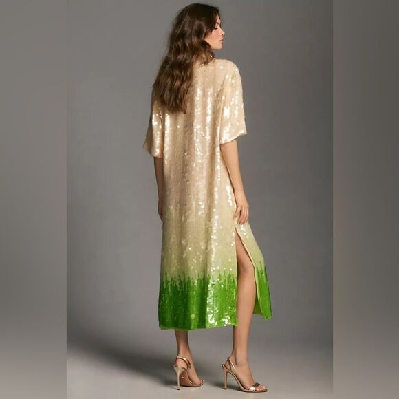 Anthropologie Dhruv Kapoor Short Sleeve Sequin Maxi Dress Small - Picture 3 of 3